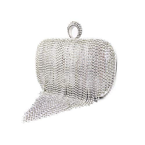 zebrum Womens Evening Clutch Bag Designer Evening Handbag Hand Bag,Lady Party Wedding Clutch Purse (Silver- Rhinestone Tassel)
