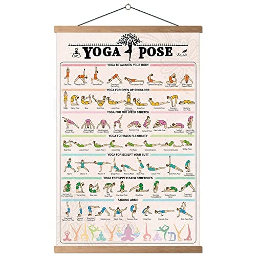 HYUOEP GYM Yoga Poses Poster Family Office Workout Decorative Position Chart Print on Canvas Living Room Posters Bedroom Wall Art 16''X24'' with Frame