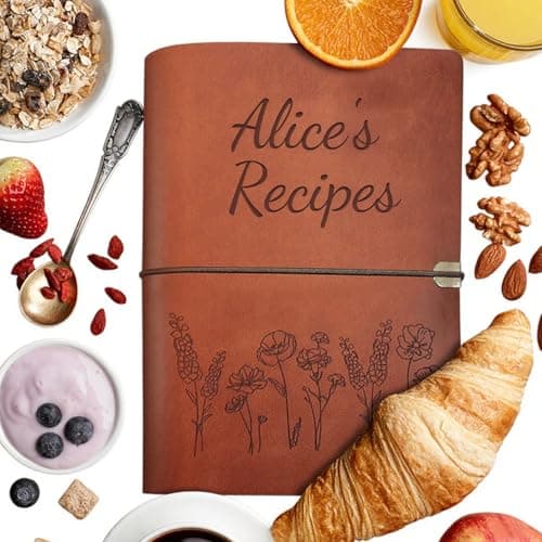 Handmade Leather Recipe Book, Personalized Engraving Name Journal Notebook, Custom Family Cookbooks, Anniversary|Birthday|Thanksgiving|Christmas|Mother's Day Gift for Wife, Mom, Dad, Grandma, Sister