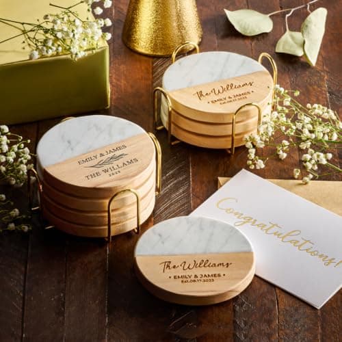 Personalized Coasters, Wedding Gift for couple, Custom Anniversary Gifts, Custom Bar Coasters for Drinks with Monogram Engraved, Great Newlywed Christmas Gift