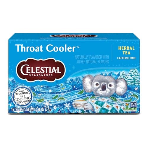 Celestial Seasonings Throat Cooler Herbal Tea, Caffeine Free, 16 Tea Bags Box