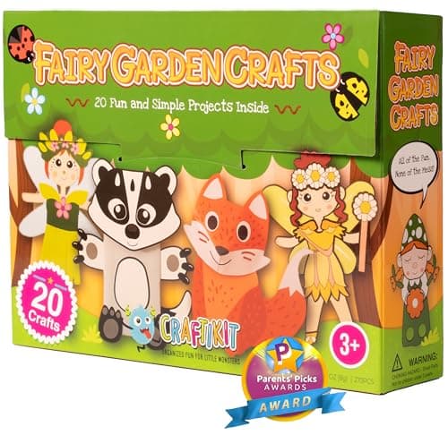 Craftikit® 20 Award-Winning Fairy Garden Crafts for Kids - 20 All-Inclusive Fun Paper Toddler Crafts, Fairy Garden Kit for Kids Ages 3-8