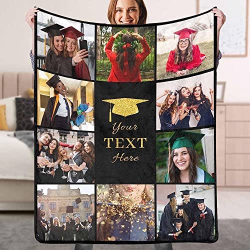 Artsadd Custom Graduation Blankets with Photos Text Personalized Class of 2023 Graduation Blankets Customized Flannel Throw Blanket Gifts for Graduation Birthday 50"x60"