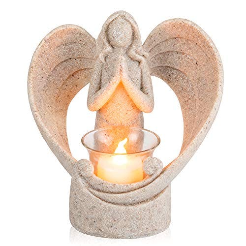 SYMPLIFV Sympathy Gift in Memory of Loved One, Angel Statue Tealight Candle Holder, Memorial Gifts for Loss of Loved One, Grieving, Condolence, Funeral, Remembrance, Bereavement