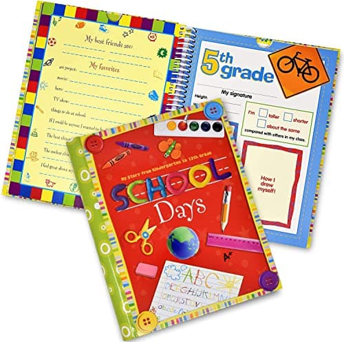 PI Kids School Memory Book Album Keepsake Scrapbook Photo Kids Memories from Preschool Through 12th Grade with Pockets for Storage Portfolio + Bonus 12 Slots to Paste Pictures - of School Pictures
