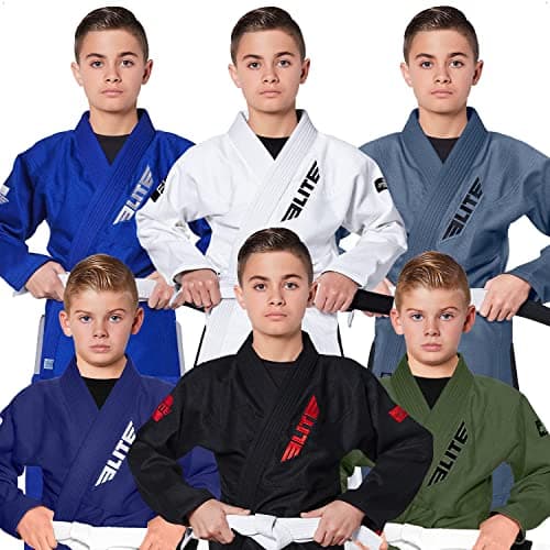 Elite Sports Kids BJJ GI, Youth IBJJF Children’s Brazilian Jiujitsu Gi kimono W/Preshrunk Fabric & Free Belt (Black, 00)