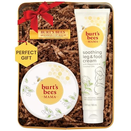 Burt's Bees Pregnancy Essentials Christmas Gifts Set, 3 Baby Shower Products & Must Have Baby Registry Items, Nourishing Skincare for Mom to be - Mama Belly Butter, Original Lip Balm, Leg & Foot Cream