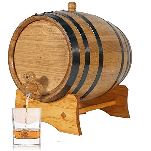 3 Liter Oak Aging Barrel with Stand, Bung and Spigot - Wooden Whiskey Barrels Wine Barrel Decanter For The Home Brewer, Distiller, Wine Maker and Cocktail Aging - 3L Bourbon Barrel Gifts For Men
