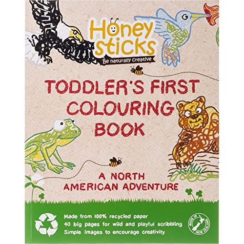 Honeysticks Toddlers First Coloring Book, A North American Adventure, Animal Coloring Book for Toddlers 2-4, Large Simple Images, Educational Coloring Pages for Creative Toddlers and Children.