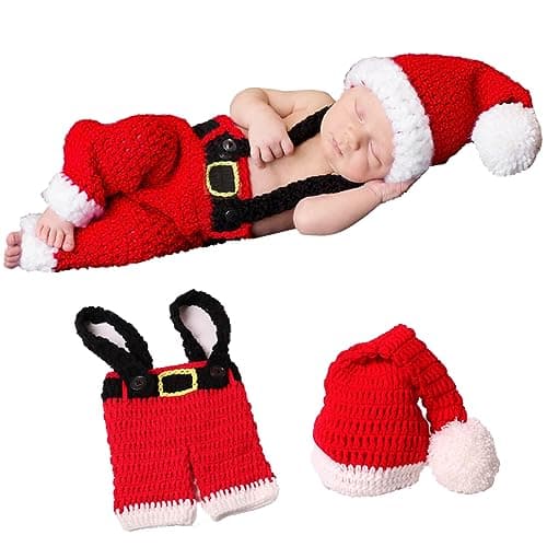 AIXIANG Baby Photography Props Christmas Cap Newborn Crochet Santa Claus Outfits Baby First Christmas Photo Props