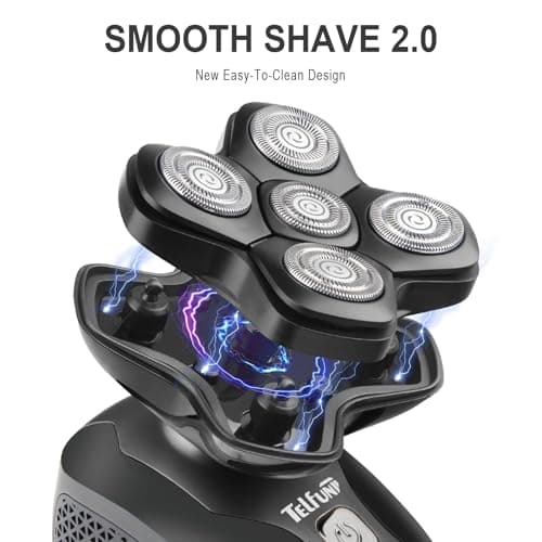 Bald Shavers for Men - Telfun Upgrade 5-in-1 Electric Head Shavers for Bald Men, 100% Waterproof Cordless Razor, Wet/Dry Shaving, 5 Dual Track Heads, Mess-Free Hair Capture