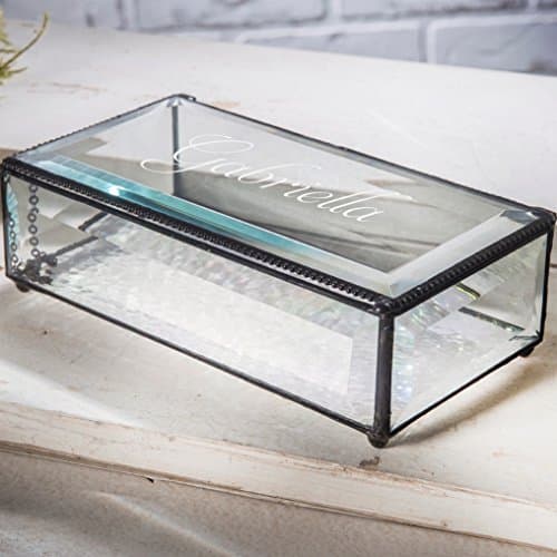 J Devlin Box 830 EB304 Personalized Large Clear Beveled Glass Box Engraved Jewelry Keepsake Display Home Decor