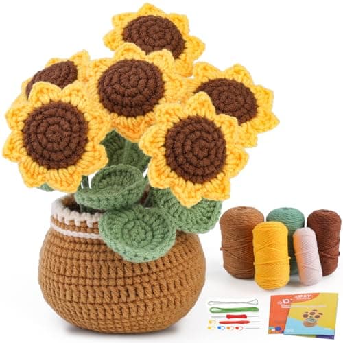 kgxulr Crochet Kit for Beginners, Sunflower Crochet Kit Beginner Crochet Starter Kit for Complete Beginners Adults, Crocheting Knitting Kit with Step-by-Step Video Tutorials (Sunflower)