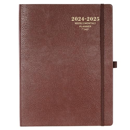 2024-2025 Planner - Weekly Monthly Planner 2024-2025, JUL 2024 - JUN 2025, 8.5" x 11", Leather Cover Planner 2024-2025 with Thick Paper, Back Pocket with Notes Pages - Brown