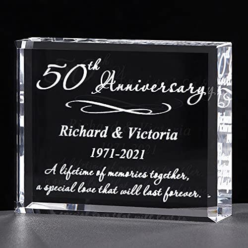 YWHL Personalized Wedding Anniversary Unique Gift for Couple, Romantic Custom Name Year Gift for Him Her, Laser Engraved Crystal Anniversary Sign