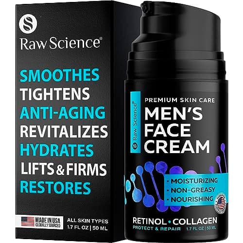 Mens Face Moisturizer - Retinol Anti Aging Face Cream for Men - Skin Tightening Cream & Facial Moisturizer for Dry Skin with Collagen, Hyaluronic Acid - Day & Night Anti Wrinkle Men's Skin Care, 1.7oz