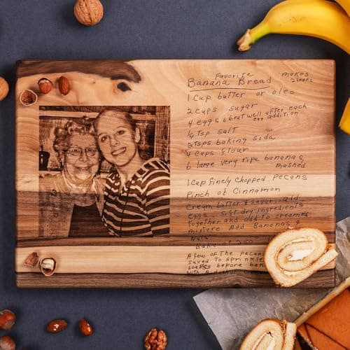 Beloved Family Recipe Wood Cutting Board – Custom Engraved with Handwritten Recipe & Photo – Thoughtful Gift for Mothers Day, for Mom, Grandma and Family – A Gift Full of Love and Memories