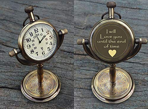 PORTHO Engraved Antique Desk Clock - Table Watch - Desktop Clock - I Will Love You Until The end of time Quote engrave Gift Clock