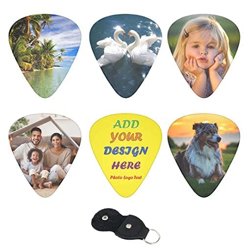 12 Pack Custom Guitar Picks Personalized Design Picture Photo Text Logo Guitar Pick Thin Medium Heavy Gauges for Acoustic Electric Guitar Bass Ukuleles Boyfriend Gift