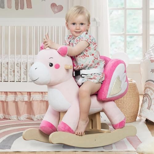 labebe - Baby Rocking Horse, Ride Unicorn, Kid Ride On Toy for 6 Month-3 Year Old, Infant (Boy Girl) Plush Animal Rocker, Toddler/Child Stuffed Ride Toy (Pink)