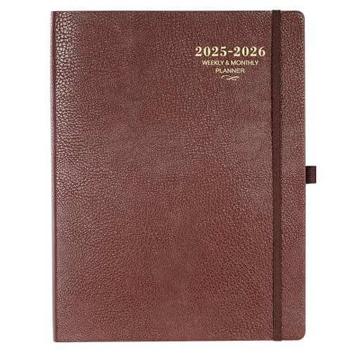 Planner 2025-2026 - JUL 2025 - JUN 2026, Academic Planner 2025-2026, Weekly and Monthly Planner, Leather Cover Calendar Planner with Thick Paper, Back Pocket with Notes Pages, Brown (8.5" x 11")