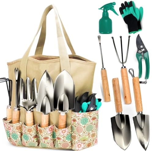 Gardening Tools Garden Tool Set, Stainless Steel Heavy Duty with Non-Slip Grip, Storage Tote Bag, Outdoor Hand Tools, Ideal Garden Tool Kit Gifts for Women and Men