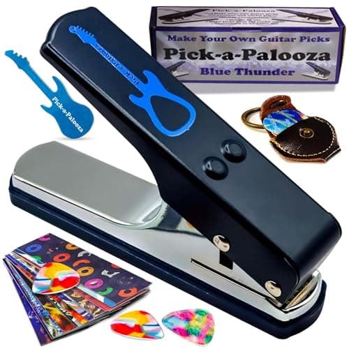 Pick-a-Palooza DIY Guitar Picks Punch Mega Pack - Custom Pick Maker for Musicians - Features Leather Key Chain Holder, Pick Strips with Artwork & File - Unique Gifts for Men & Women - Blue Punch