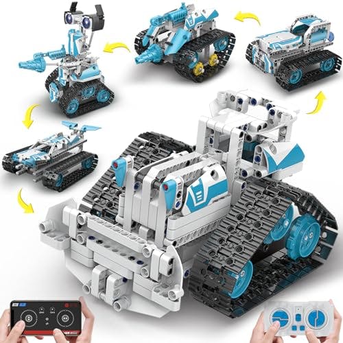 BEHOWL Technique Car Building Set, STEM Kits for Kids Age 8-10, 11-16, 5in1 Remote & APP Control Tracked Racer/ Robot/ Tank/ Bulldozer, RC Toy Gifts for Boys Girls 8-16, (700 PCS)