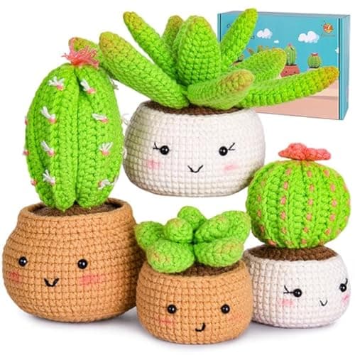 Crochetta Crochet Kit for Beginners - Crochet Starter Kit with Step-by-Step Video Tutorials, Learn to Crochet Kits for Adults and Kids, DIY Knitting Supplies, 4 Pack Plants Family(40%+ Yarn)