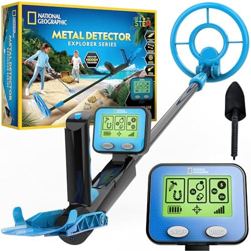 NATIONAL GEOGRAPHIC Metal Detector for Kids - 7.4" Waterproof Metal Detector Coil, Lightweight Gold Detector with Pinpoint Function & LCD Display, Beach Metal Detector (Amazon Exclusive)