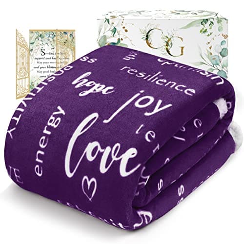 Get Well Soon Gifts for Men Women Throw Blanket, Comforting Gift Blankets for Women, Sympathy Gifts Care Hug Healing Blanket, Breast Cancer Gifts for Women Patients, Survivor Chemo Care Package Purple