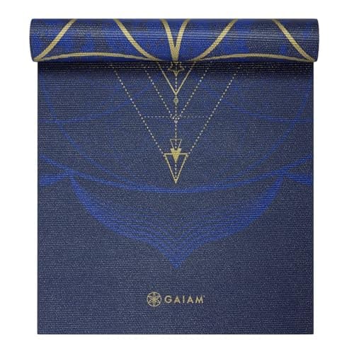 Gaiam Yoga Mat Premium Print Reversible Extra Thick Non Slip Exercise & Fitness Mat for All Types of Yoga, Pilates & Floor Workouts, Metallic Sun & Moon, 68" L x 24" W x 6mm Thick