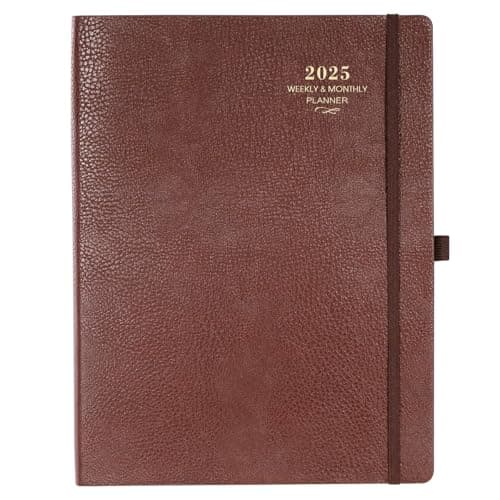 2025 Planner - 2025 Weekly and Monthly Planner, January 2025 - December 2025, 8.5" x 11", Leather Cover Planner 2025 with Thick Paper, Back Pocket with Notes Pages - Brown