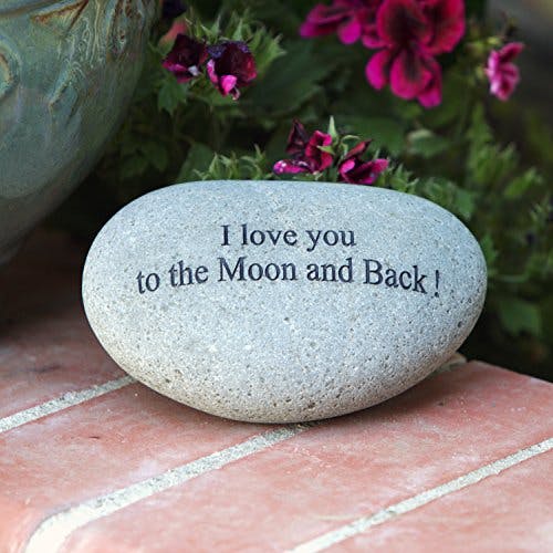 I Love You to the Moon and Back Engraved Quotes Stones Inspirational Sandblast Stone, Perfect Gorgeous Unique Gift Ideas, Natural Beach Pebble Rock