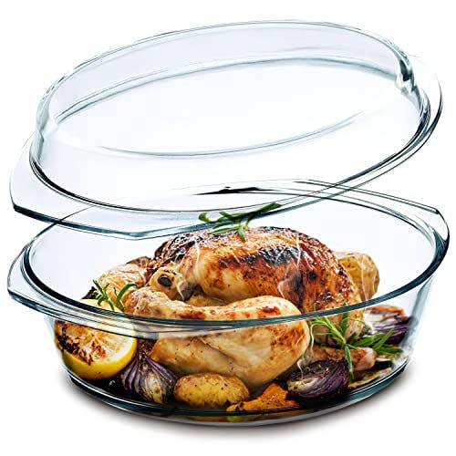 Simax Round Glass Casserole Dish, Glass Round Casserole Dish with Lid and Handles, Covered Bowl for Cooking, Baking, Serving, Microwave, Dishwasher, Oven, and Stove Safe Cookware, 3.5 Quart