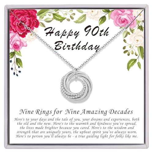 AM ANNIS MUNN 90th Birthday Gifts for Women, 925 Sterling Silver Necklace for Women Nine Circle Necklace for Her 9 Decade 90th Birthday Jewelry for Women Gifts Ideas Gifts