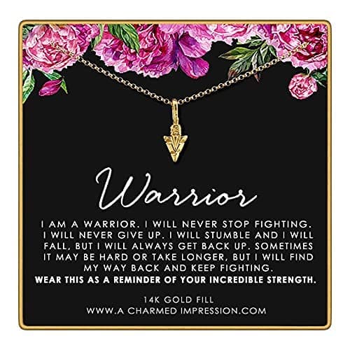 A Charmed Impression • Survivor Jewelry • Warrior Necklace • Encouragement Gift for Women • Gold • Arrowhead • You are Strong • You've Got This • Strength Courage • Never Stop • Affirmation Mantra