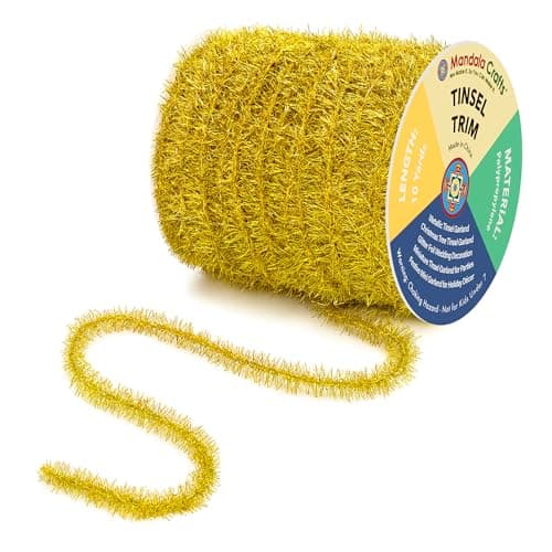 Mandala Crafts Gold Tinsel Garland - Thin Metallic Foil Glitter Mini Garland for Christmas Tree, Party, Wedding Decor, and Holiday Decorations