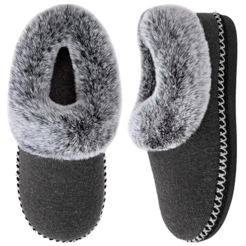 EverFoams Women's Bootie Slippers Warm Soft Comfy Memory Foam Non-slip Indoor House Shoes with Fluffy Collar Grey,8 US