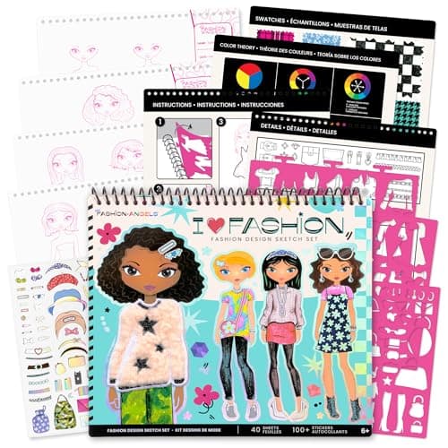 Fashion Angels I Love Fashion Sketch Portfolio, Includes Sketch Pad with Stencils & Stickers, Fashion Design Sketch Book for Girls, Ideal Drawing Kit for Kids