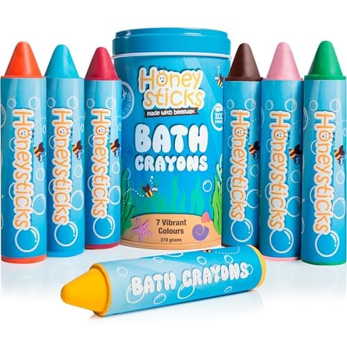 Honeysticks Super Jumbo Bath Crayons Non Toxic (7 Pack) for Toddlers 1-3 and Kids 4-8, Natural Beeswax Crayons, Food-Grade Colors, Fragrance Free, Non Irritating, Bath Toys for Bathtub, Shower, Gift