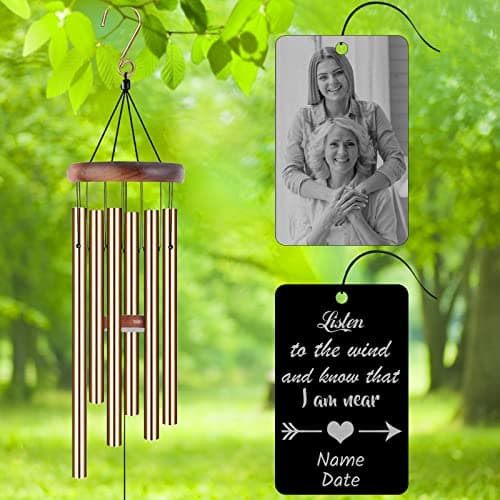 Personalized Custom Wind Chimes Memorial Engraved Gifts for Loss of Loved One Mother Dad Mom Dog Pet Customized Outdoor Sympathy Wind Chimes with Photo Text