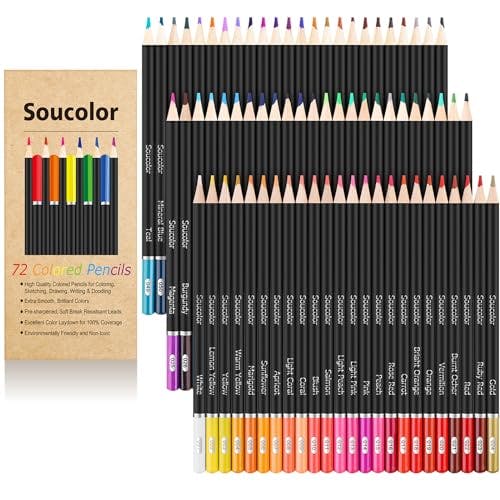 Soucolor 72-Color Colored Pencils for Adult Coloring Books, Back to School Supplies, Soft Core Artist Sketching Drawing Pencils Drawing Supplies, Art Supplies Kit for Adults Kids, Coloring Pencils Set