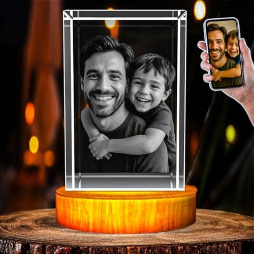 Personalized 3D Holographic Photo Etched Engraved Inside The Crystal : Birthday, Wedding Gift, Memorial, Mother's Day, Valentine's, Christmas, Small Rectangle (1.96" x 3.14" x 1.96")