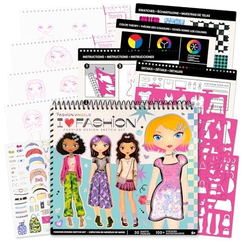 Fashion Angels I Love Fashion Sketch Portfolio, Includes Sketch Pad with Stencils & Stickers, Fashion Design Sketch Book for Girls, Ideal Drawing Kit for Kids