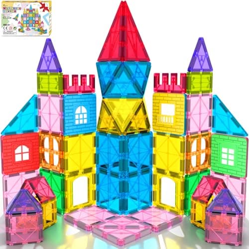 Jasonwell Magnetic Tiles Kids Magnetic Blocks 60PCS Building Sets 3D Magnet Tile Building Blocks Toy Construction Educational STEM Toys Gifts for Toddlers Boys Girls 3 4 5 6 7 8 9 10 + Year Old