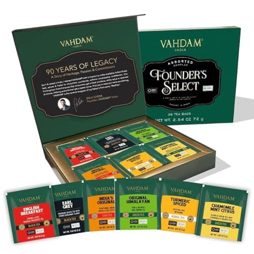 VAHDAM, Founder's Select Gift Set - 6 Delicious Wellness Blend from India (36 Individually Wrapped Ecofriendly Pyramid Tea Bags) I Gifts for Women and Men I Tea Set for Tea Lovers