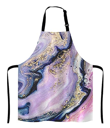 Lefolen Marble Apron, Colorful Natural Luxury Gouache Landscape Unisex Kitchen Bib with Adjustable Neck for Cooking Gardening,Adult Size