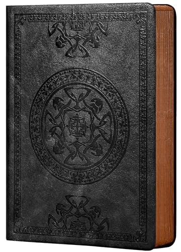 CAGIE Leather Vintage Journal for Men Soft Cover Lined Pages Notebook 180 Lay Flat for Writing Travel Diary, 5.7'' X 8.3'', Black