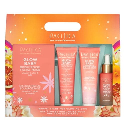 Pacifica Beauty, Bright Stars for Glowing Skin, Glow Baby, Vitamin C Trial Skin Care Kit, Face Mask, Cleanser, Face Wash, Face Scrub, Holiday Skincare Kit, Stocking Stuffer, Travel Size, Vegan